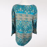 Vinmatto Teal Paisley Print Tunic Top 3/4 Sleeve Large Blue Photo 4