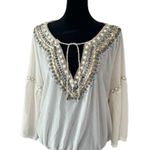 Freeway Apparel Freeway Bohemian Beaded Top Cream Metallic Beads Beach Leisure Size Large‎ Photo 0
