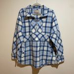 Free People  We The Free Sz M Wind River Flannel Pullover Shacket Blue Plaid Zip Photo 2
