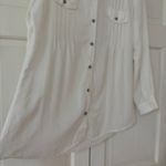 Soft Surroundings  White Pintucked Pleated Button Up Collared Blouse Size‎ Large Photo 4