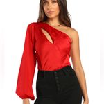 Lulus  Red One Sleeve Satin cutout front bodysuit M Photo 1