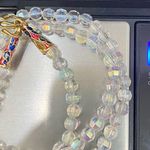 Vintage Clear Aurora Borealis AB Crystal Czech Fire Beads Enamel Clasp Necklace Photo 9