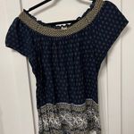 Hem & Thread  Navy Blouse with Gold Details Sz L On/off Shoulder Photo 0