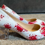 Reindee Lusion White Red Splatter Transparent Block Mid Heel RoundToe Size 5 NEW Photo 0