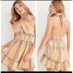 Aerie NEW  Spring Fling Gingham Dress Mini Ruffle Halter Open Back Cocktail LARGE Photo 7