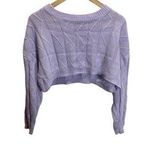 SheIn Women's Cropped Round Neck Long Sleeve Knit Sweater M Purple Cable Knit Photo 0