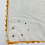 Vintage Handkerchief Embroidered Coffee Bean Orange Variegated‎ Crocheted Edge White Photo 1