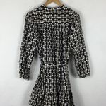 ZARA  Black Cream Mini Dress XS Abstract Print Ruffle Hemline 3/4th Puff Sleeves Photo 13