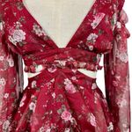 Alamour the Label Annabell Cutout Floral Sheer Floaty Mini Dress Red Size XS Photo 6
