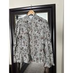 Peplum‎ Puff Sleeve Button Down Horse Shirt Size Large Brown Photo 2