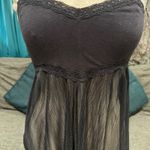 Free People  Intimately Black Boho Lace Trim Pleated Babydoll Slip Dress Top Sz S Photo 1