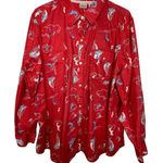 LL Bean Shirt Button Front Size 3X Blouse Sailing Fish Nautical Roll Tab Sleeve Orange Photo 0