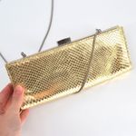 Adrienne Vittadini Snakeskin Gold Leather Clutch Chain Frame Shoulder Bag Photo 3