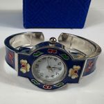 National Geographic  Cloisonné Floral Bangle Watch Blue Enamel‎ Design Untested Photo 0