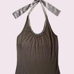 The Limited Vintage Y2K Sand Grey Brown Beaded Grunge Stretch Halter Tank Top Photo 2