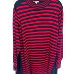 Susan Graver  Tunic Sweater Size 3X Red Blue Striped Gold Button American Patriot Photo 0