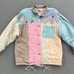 80s 90s pastel tie dye watercolor color block quilted jacket floral embroidery Size XL Photo 1