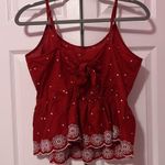 Arizona Jeans Red Polka Dot Top with Floral Hem Photo 2