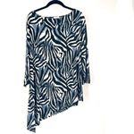Chico's Women's Zebra Print Boat Neck Asymmetrical Tunic Top Black White Size XL Photo 1