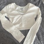 Garage  Cream Ribbed V-Neck Crop Top Photo 0