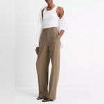 Vince Linen-Blend High-Rise Pull-On Wide Leg Pant in Moss Smoke Size L Photo 2