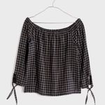 Madewell Blouse Plaid Off Shoulder Cold Shirt Black Bow Ties Top Size Small Photo 3