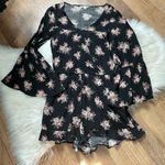 American Eagle  Black Floral Long Sleeve Wrap Romper Photo 1