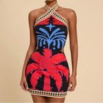 Women’s Summer Halter Neck Mini Dress Red & Blue Floral Print Tie Back Size S Black Photo 12