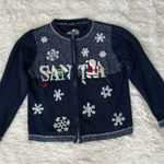 All Points Vintage Christmas Santa Snowflake Sweater Cardigan Womens Size L Blue Size L Photo 0