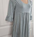 Reborn Green & White Houndstooth Babydoll Dress Bell Sleeves Sz L Size L Photo 1
