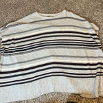 Loft  Women's Striped Poncho Sweater XS S Light Gray Black White Maroon Photo 0