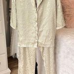 Nicole Miller New York Silky Light Champane Sage Green Pajama Set Photo 0