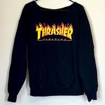 Thrasher Cut Off Neck Black Sweater with Fiery Logo - Size: Medium/Large Photo 0