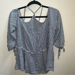 American Eagle  Outfitters Blue Stiped Off Shoulder Slit Sleeve Top Shirt M Photo 0