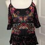 AQUA  Black Floral Cold Shoulder Peplum Blouse Top size XS Summer Flirty Photo 0