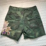 Free People Green Camouflage Scout Shorts with Embroidered Flowers Photo 1