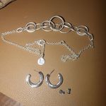 Monet St. Jude Interlocking Rings Chain Necklace Monet Hoop Post Earrings Set Silver Photo 6