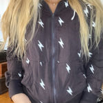 Women's Black Lightning Bolt Zip Up Hoodie Large Photo 0