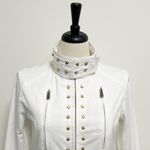 Michael Kors MK White Gold Tone Studded Zip Up Elastic Waistband Jacket Medium Photo 2
