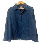 Chico's  Colonial Coast Blue Linen Blend Shaped Solid Denim Jacket NWT Size Large Photo 0
