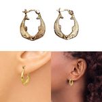 14K Pure Gold Double Dolphin Shaped Motif Hoop Earrings Photo 1