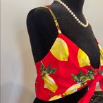 Lulumari Lemon Print Red Tie-Front Top Photo 1