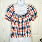Modcloth JCrew Smocked Cotton Crop Top Summer Madras Plaid Checkered Orange Blue S Photo 7