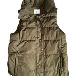 Old Navy  womens Sm military olive green poly filled puffer vest fleece lined Photo 0