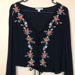 American Eagle Women’s Floral Embroidered Tie Up Long Flare Sleeve Blouse Photo 1
