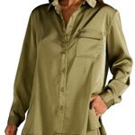 MINKPINK NEW Anissa Button Up Long Sleeve Satin Blouse Women’s S Olive Green Photo 0