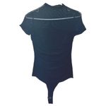 NWT REORIA Women’s Sheer Mesh Ruched Bodysuit – Medium Black Photo 4