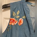 Westport  1962 Blue Chambray V Neck Embroidered Floral Sleeveless Shift Dress Photo 5