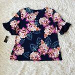 JM Collection  Women’s NAVY PINK ORANGE BEADED FLORAL Short sleeve top Large Photo 10