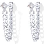 Boutique Solitaire Curb Chain Drop Earrings | White Gold Filled‎ Photo 0